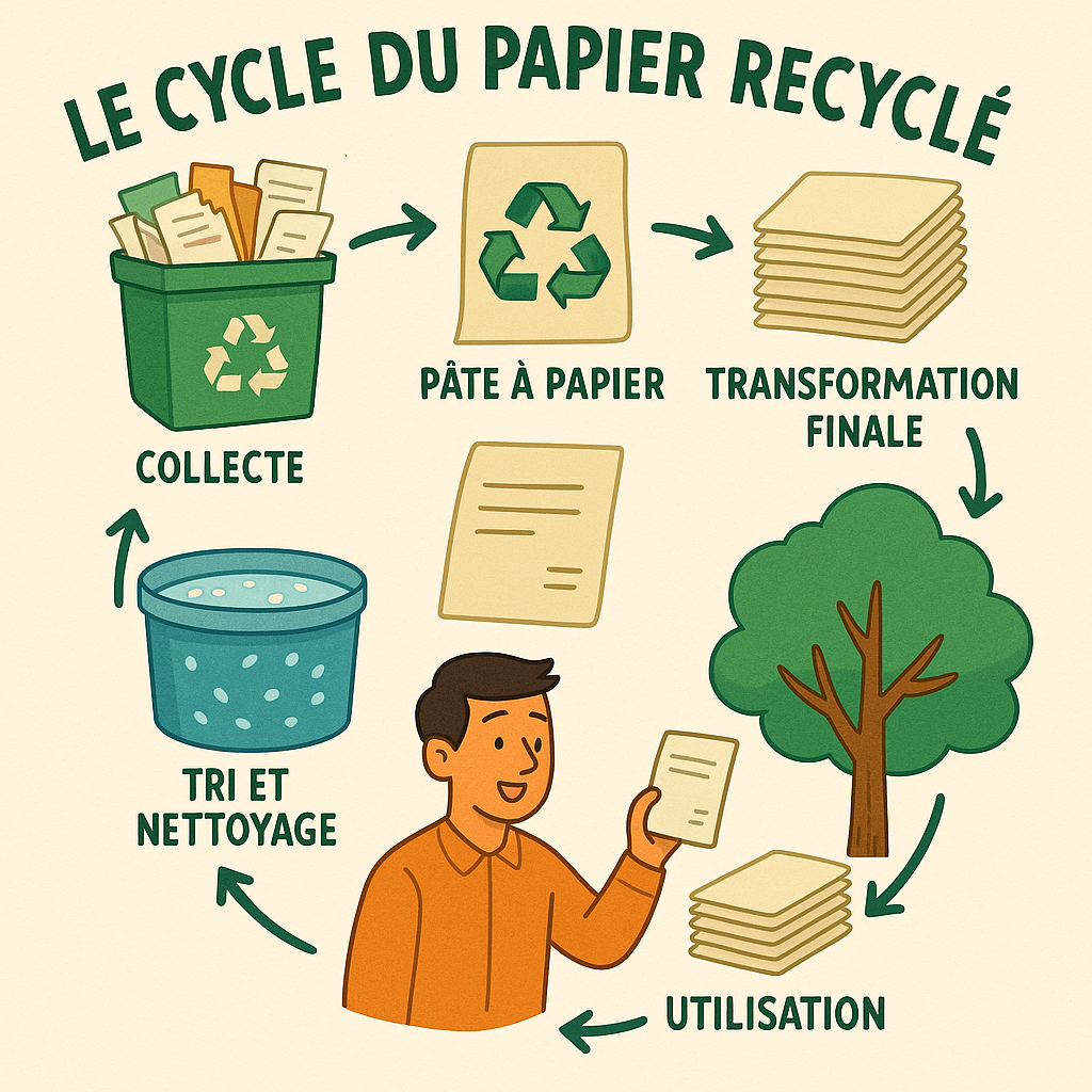 Infographie cycle du recyclage du papier